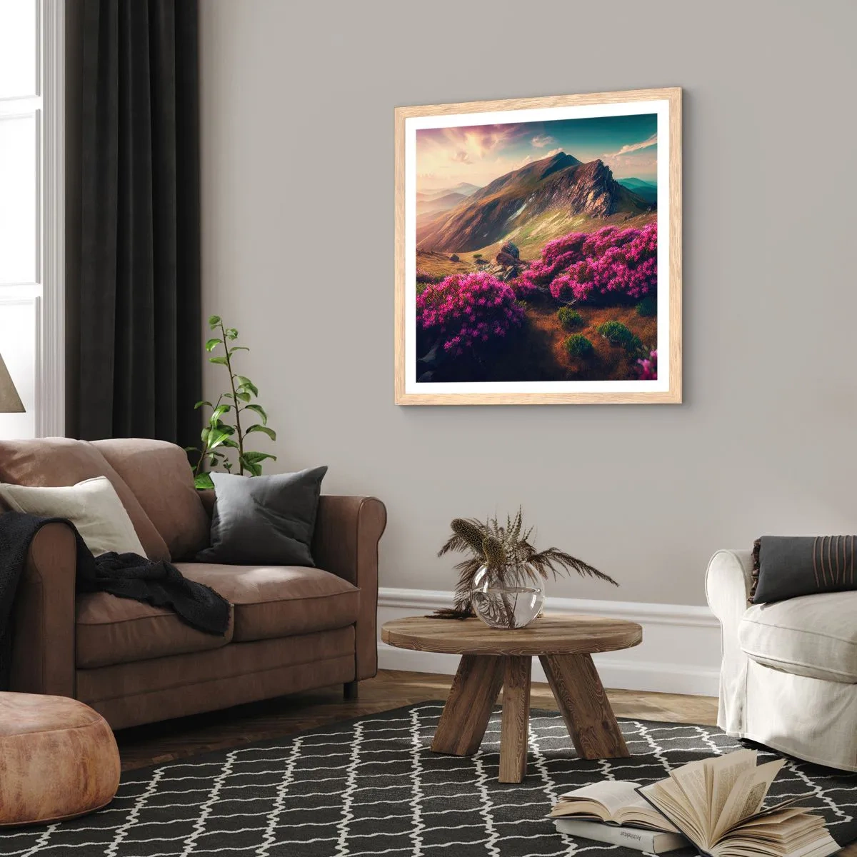 Affisch i ram av ljusek - Sommar i fjällen - 50x50 cm