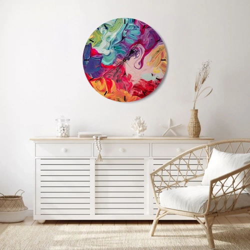 Väggklocka - Klocka på glas - En abstrakt blandning av färger i intensiva nyanser - 30x30cm - Färgerna föds - Modern väggdekoration för vardagsrum, kök och sovrum ARTTOR