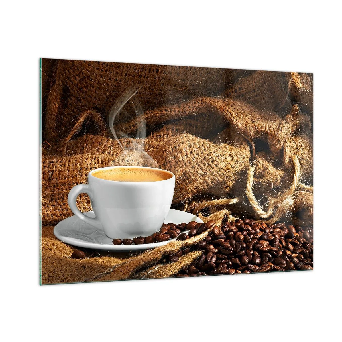 Glastavla - Bild på glas - Mokkadoft och honungtjock dryck - 100x70 cm