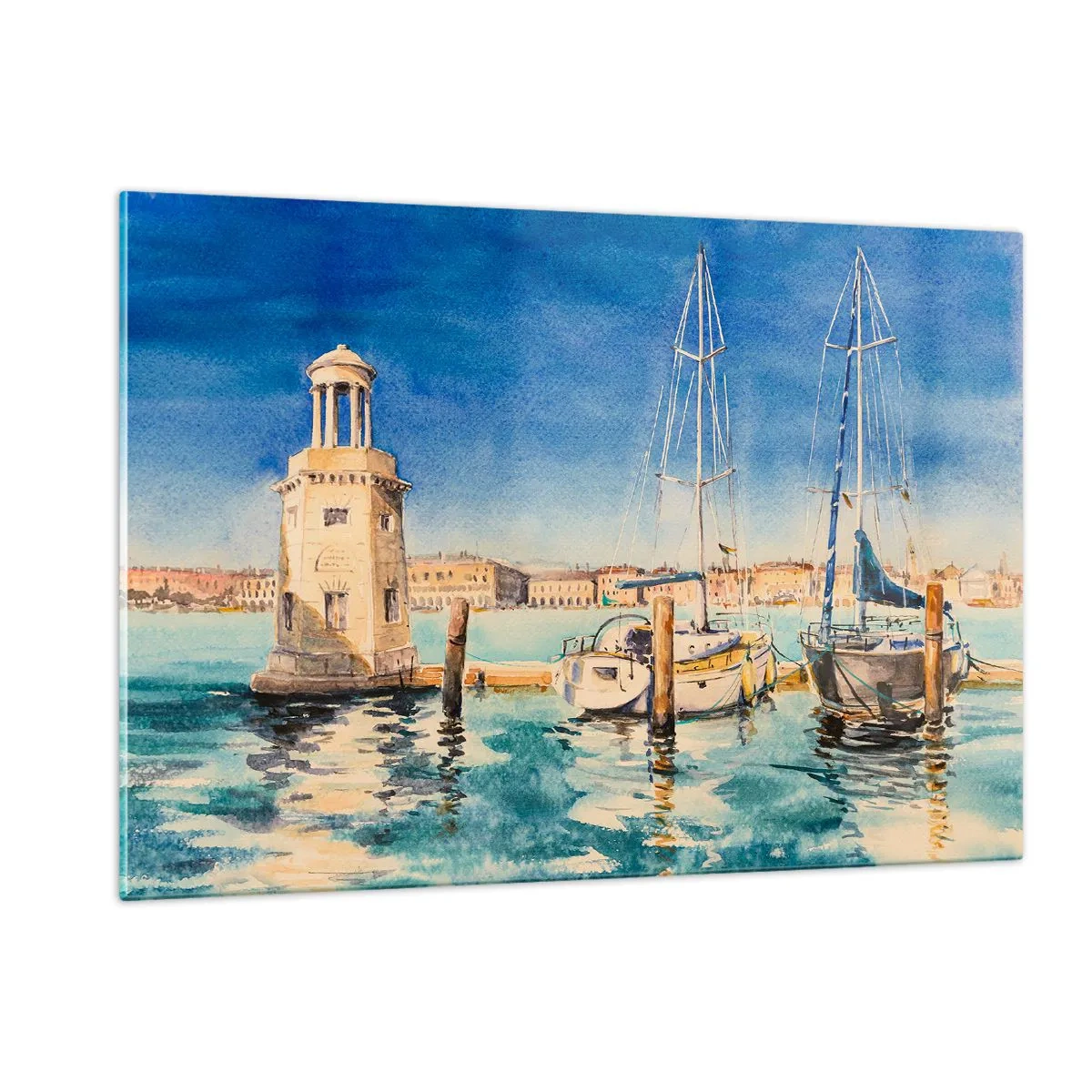 Glastavla - Bild på glas - Solig lagun - 120x80 cm