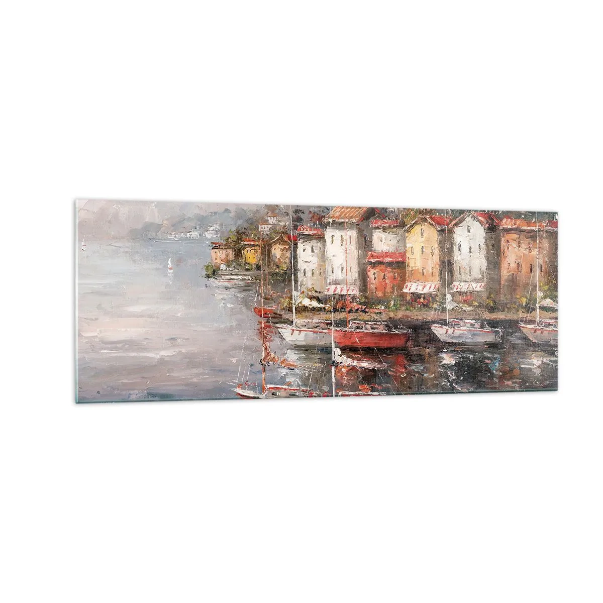 Glastavla - Bild på glas - Romantisk hamn - 140x50 cm