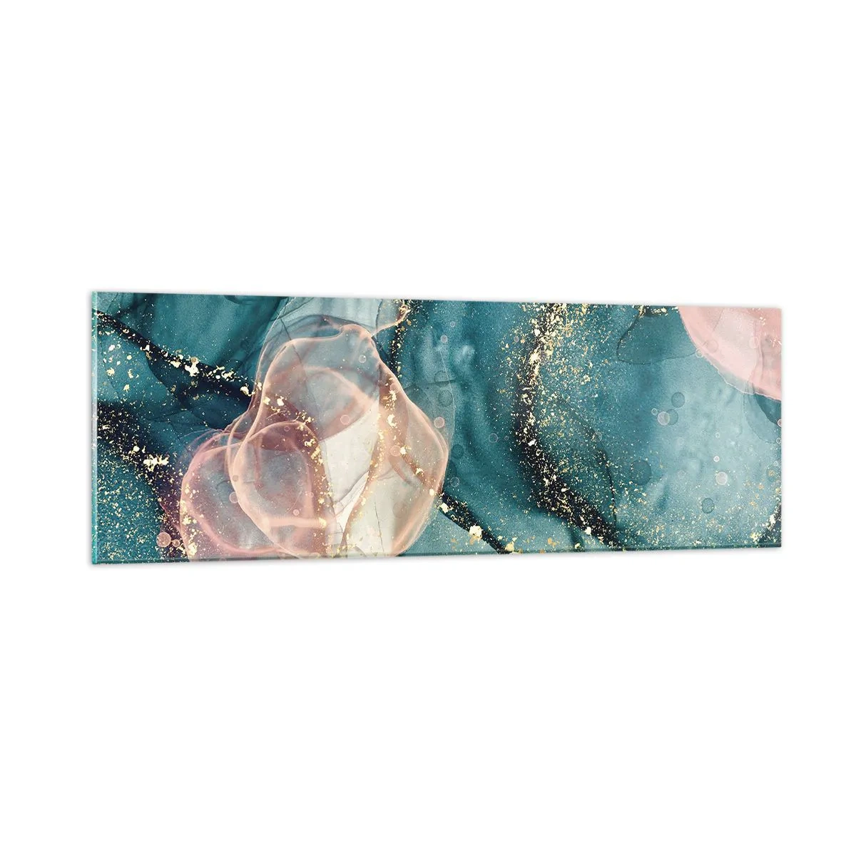 Glastavla - Bild på glas - Sidenblå, tyllrosa - 90x30 cm
