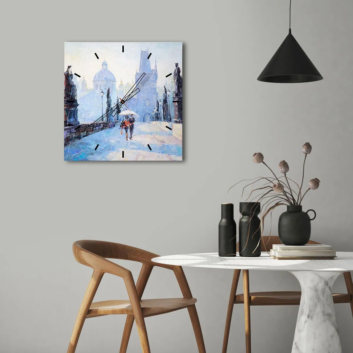 Väggklocka - Klocka på glas - Förtrollade av regnet - 40x40 cm