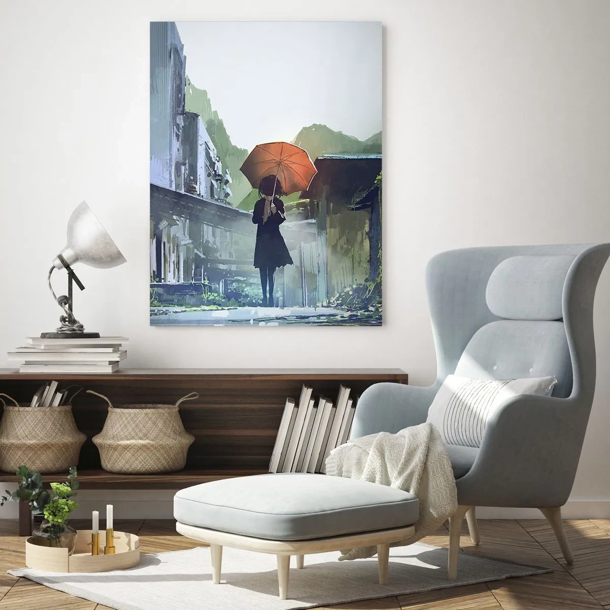 Glastavla - Bild på glas - Uppfriskande regn - 70x100 cm