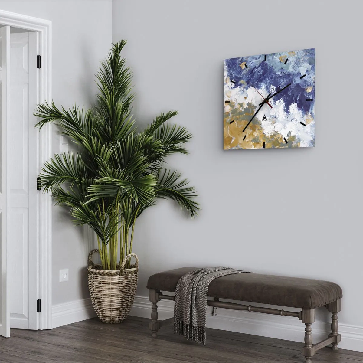 Väggklocka - Klocka på glas - Elementens dans - 30x30 cm