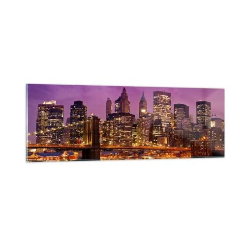 Glastavla - Bild på glas - Manhattan i violett och guld - 90x30 cm