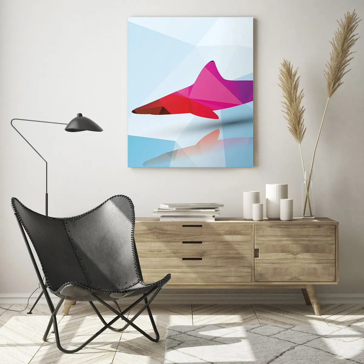 Glastavla - Bild på glas - Haj i kristallrummet - 50x70 cm