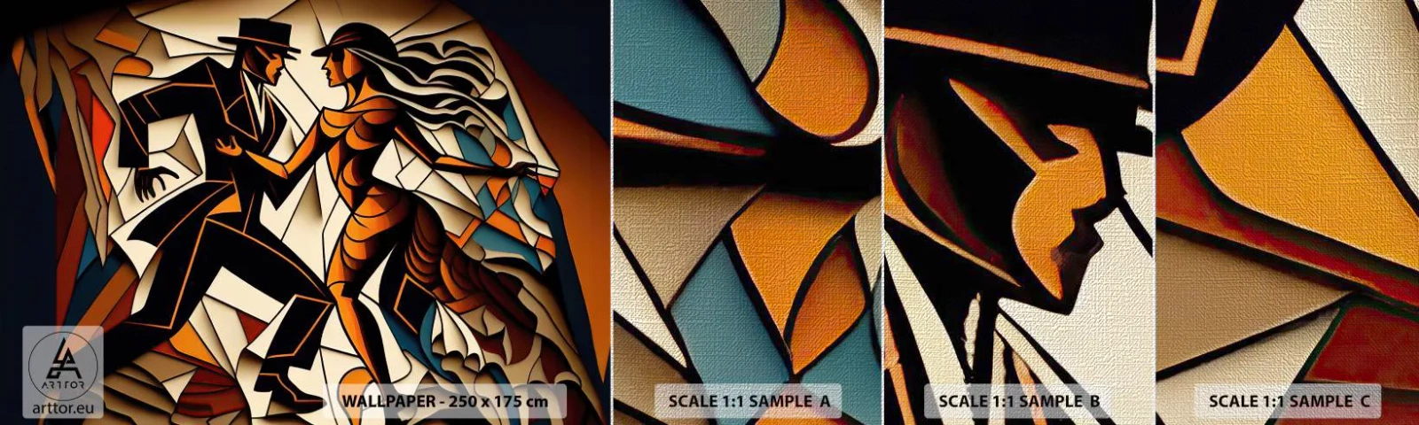 Provbit av fototapet Premium Canvas - Passionsdans - Kubism, Dansa, Par - 100x30 cm