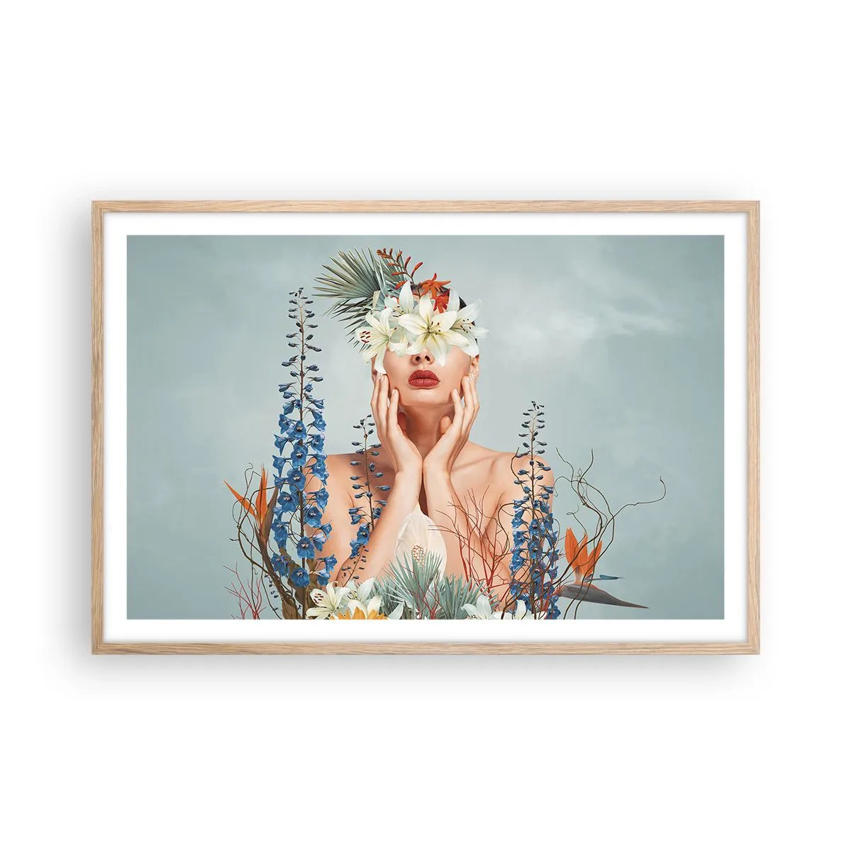 Affisch i ram av ljusek - Kvinna - blomma - 91x61 cm