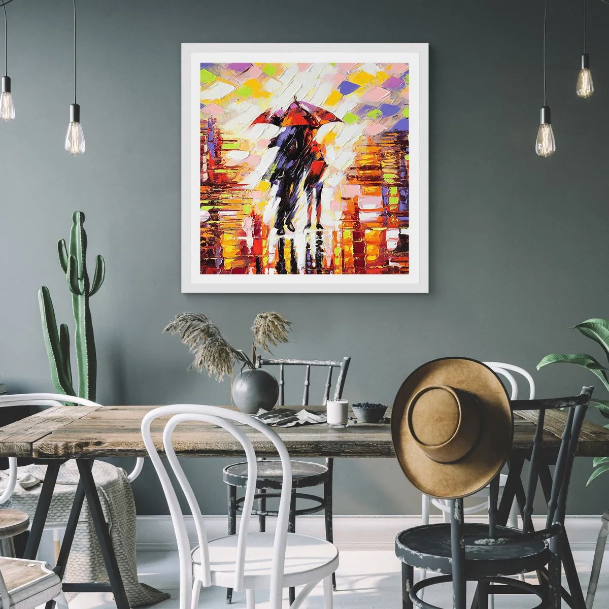 Affisch i vit ram - Tillsammans genom natten och regnet - 30x30 cm