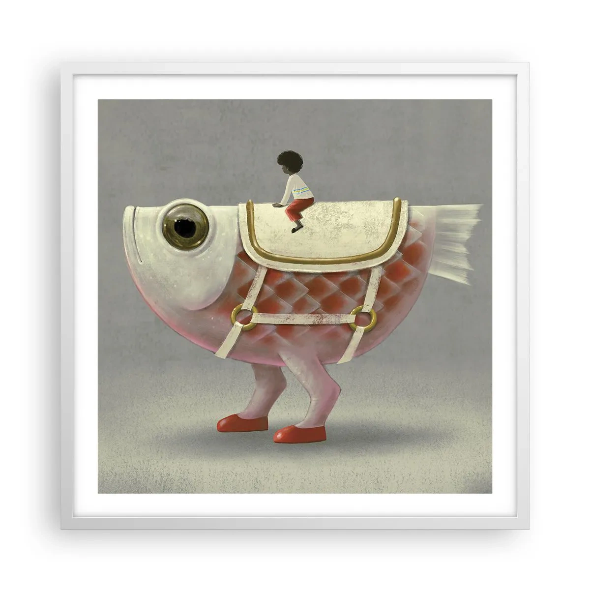 Affisch i vit ram - Fiskryttare - 60x60 cm