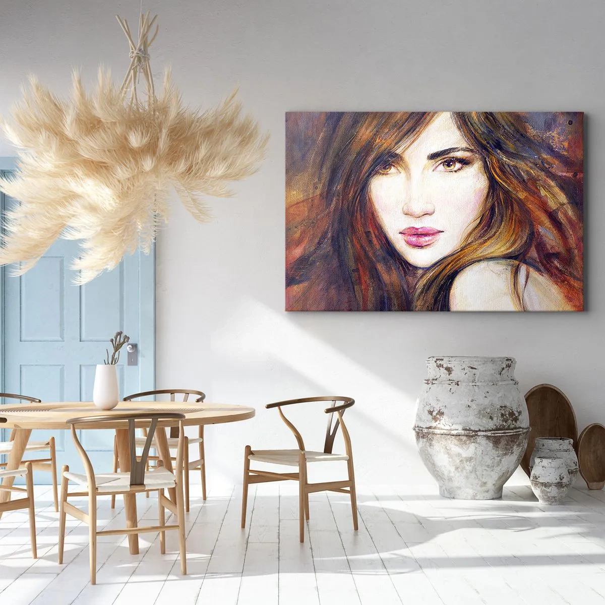 Canvastavla - Bild på duk - Porträtt av en kvinna i målerisk stil - 70x50cm - Ett öre för dina tankar - Modern väggdekoration för vardagsrum och sovrum ARTTOR