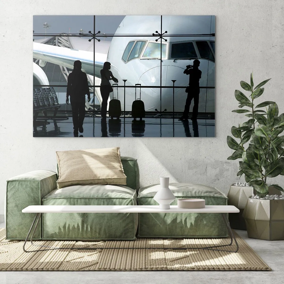Glastavla - Bild på glas - Vis a vis på flygplatsen - 120x80 cm