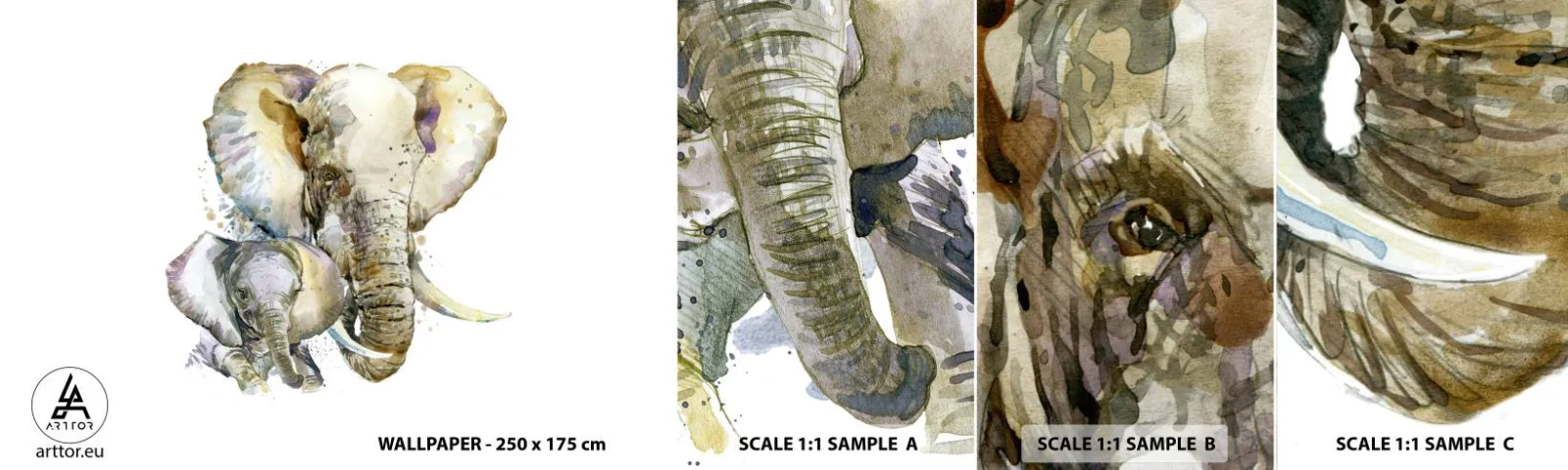 Fototapet Prov Standard Eco - Alltid bäst hos mamma - Djur, Elefant, Grafik - 100x30 cm