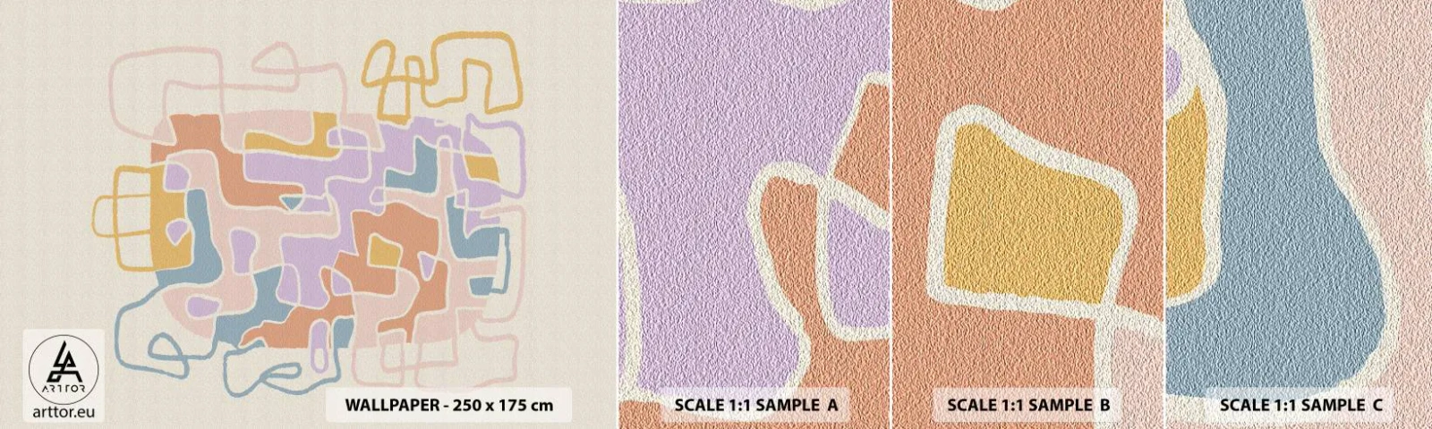 Fototapet Prov Standard Eco - Labyrint - ett glädjefyllt äventyr - Minimalism, Pastell, Rader - 100x30 cm