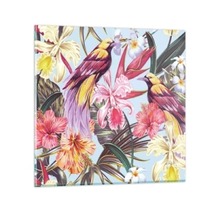 Glastavla - Bild på glas - Flingor och fjädrar - 40x40 cm