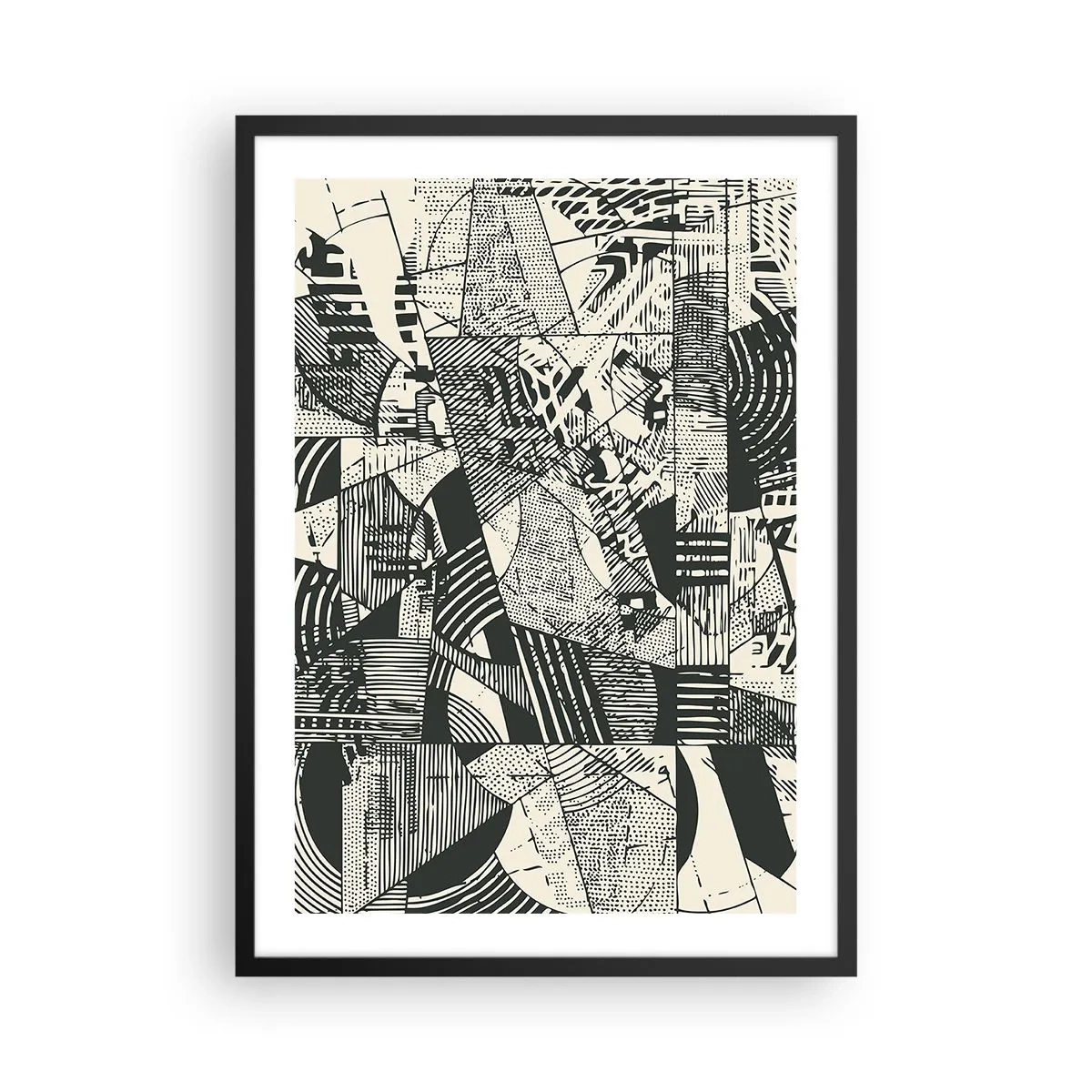 Affisch i svart ram - Svartvita abstrakta geometriska mönster - 50x70cm - Nutidens dynamik - Modern väggdekoration för vardagsrum och sovrum ARTTOR