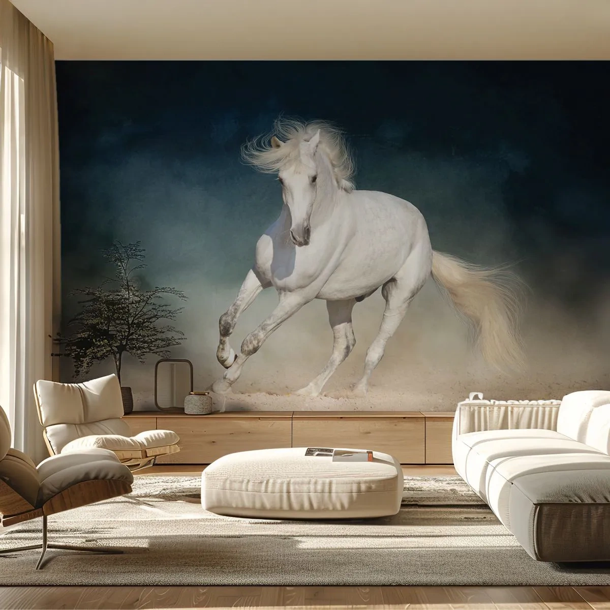 Fototapet Premium Sand - Frihet i ett rent tillstånd - Häst, Djur, Vit - 100x70 cm