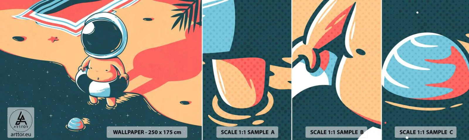 Fototapet Prov Standard Eco - Ur ett annat perspektiv - Abstraktion, Strand, Astronaut - 100x30 cm