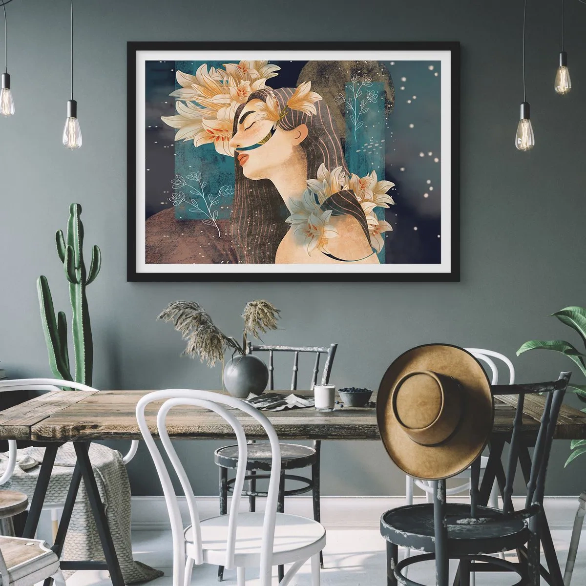 Affisch i svart ram - Sagan om drottning med liljor - 100x70 cm