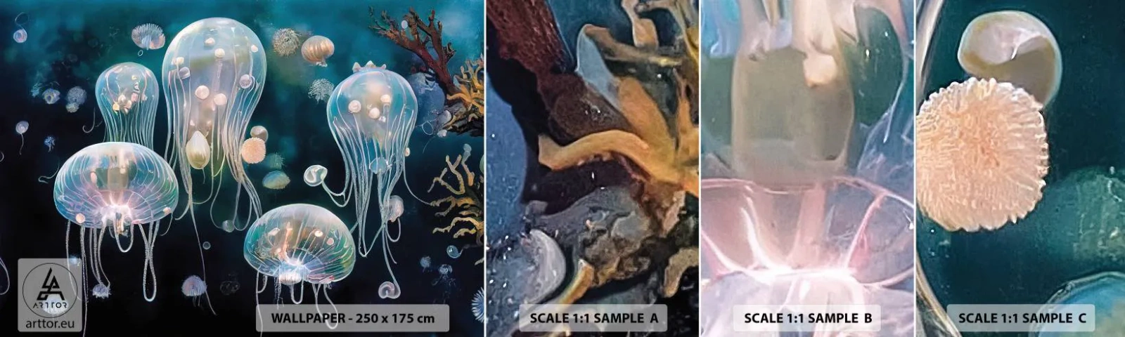 Fototapet Prov Standard Eco - Undervattenbal - Manet, Djur, Djup - 100x30 cm