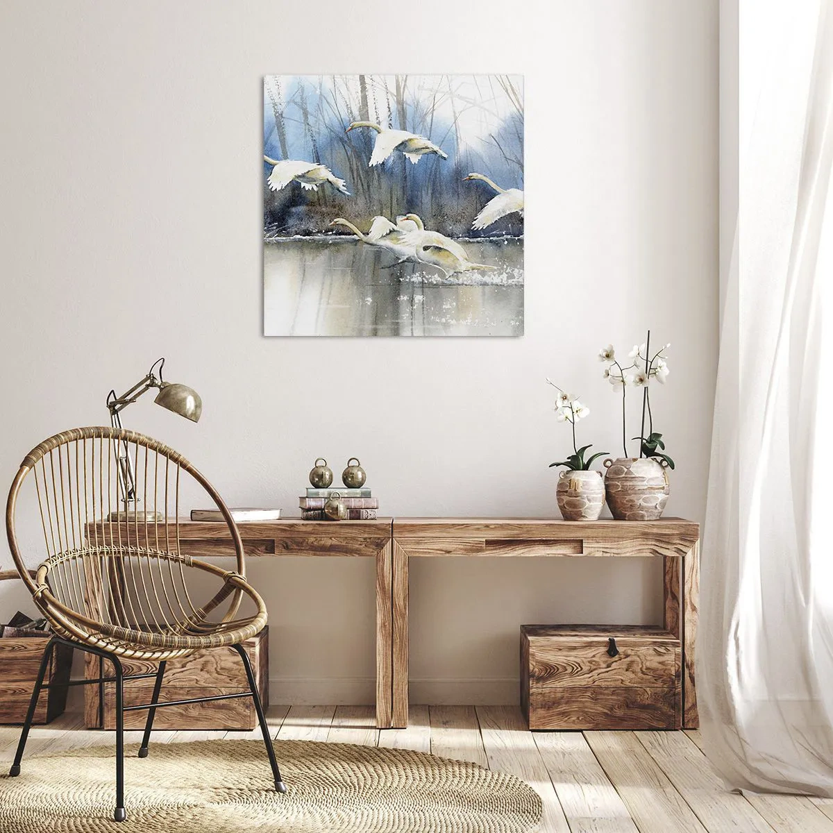 Canvastavla - Bild på duk - Som i en saga om vilda svanar - 60x60 cm