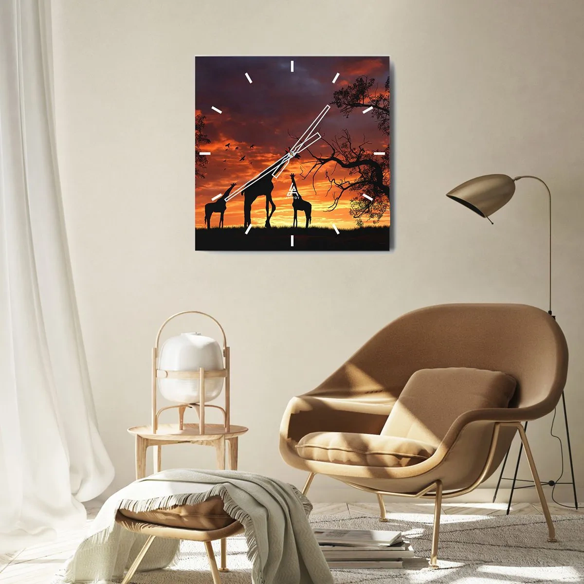 Väggklocka - Klocka på glas - Liten middag med de närmaste - 40x40 cm