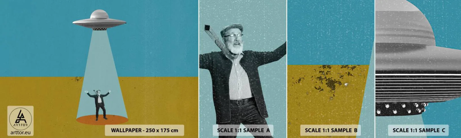 Fototapet Prov Standard Eco - Ett nära möte - Ufo, Modern konst, Surrealism - 100x30 cm