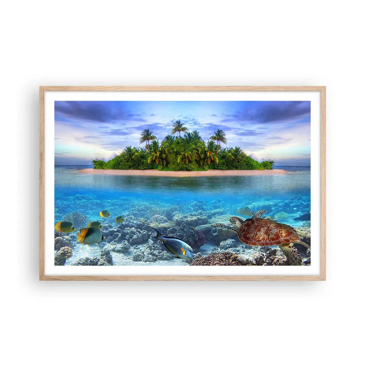 Affisch i ram av ljusek - Himmelska ön hälsar välkommen - 91x61 cm
