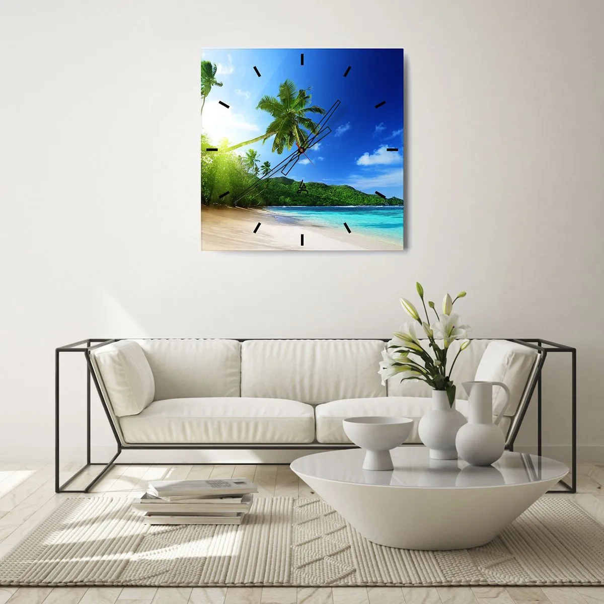 Väggklocka - Klocka på glas - Tropikens ömtåliga beröring - 40x40 cm