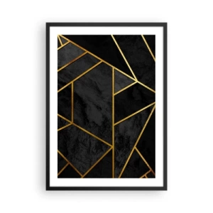 Affisch i svart ram - Geometriska mönster i guld på svart bakgrund - 50x70cm - Mörker och sken - Modern väggdekoration för vardagsrum och sovrum ARTTOR