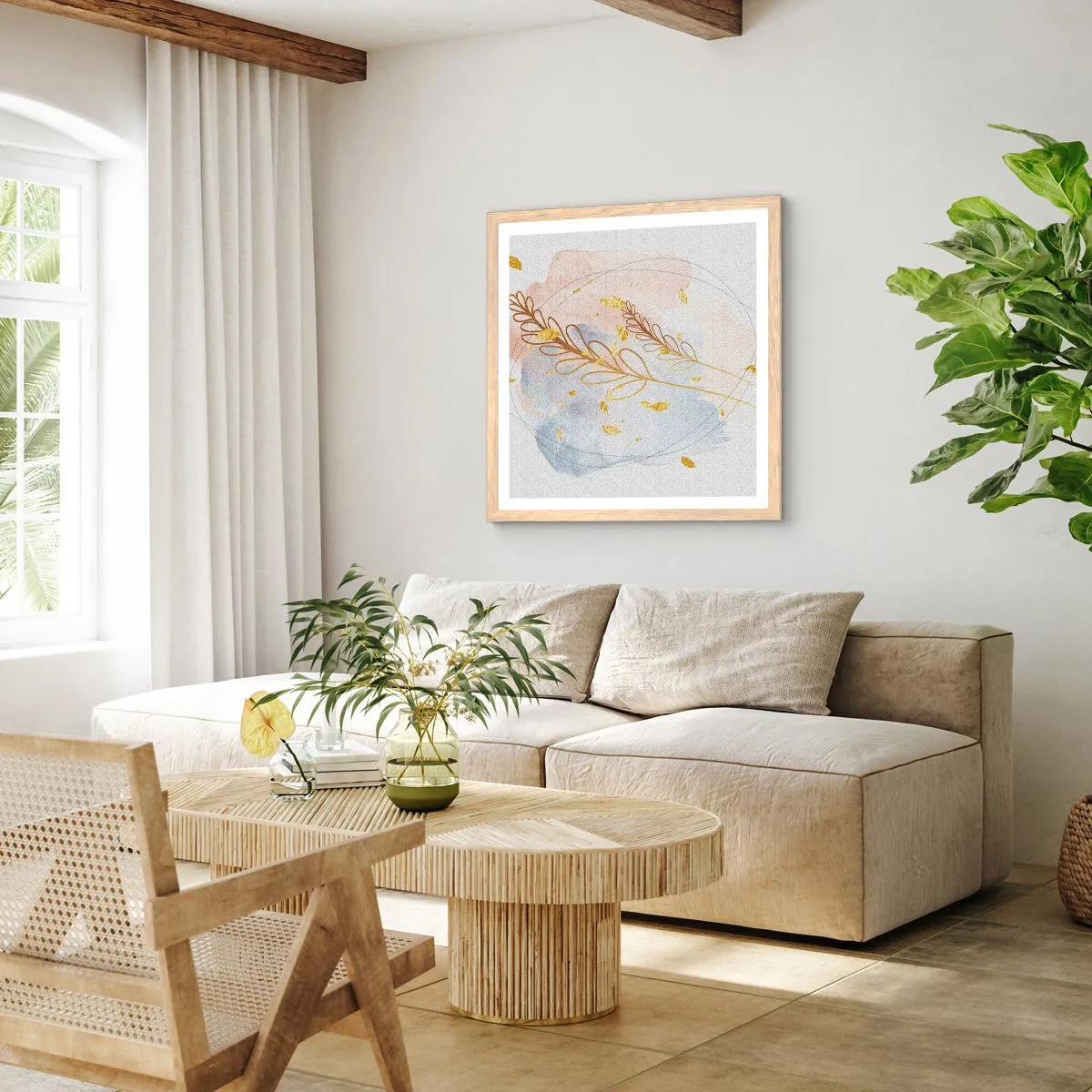 Affisch i ram av ljusek - En gyllene explosion - 60x60 cm