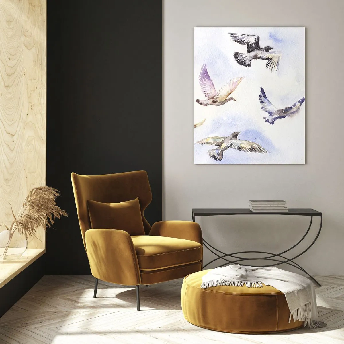 Glastavla - Bild på glas - Frihet i grått och blått - 70x100 cm