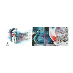 Provbit av fototapet Premium Sand - Ensam med rymden - Astronaut, Kosmonaut, Abstraktion - 100x30 cm