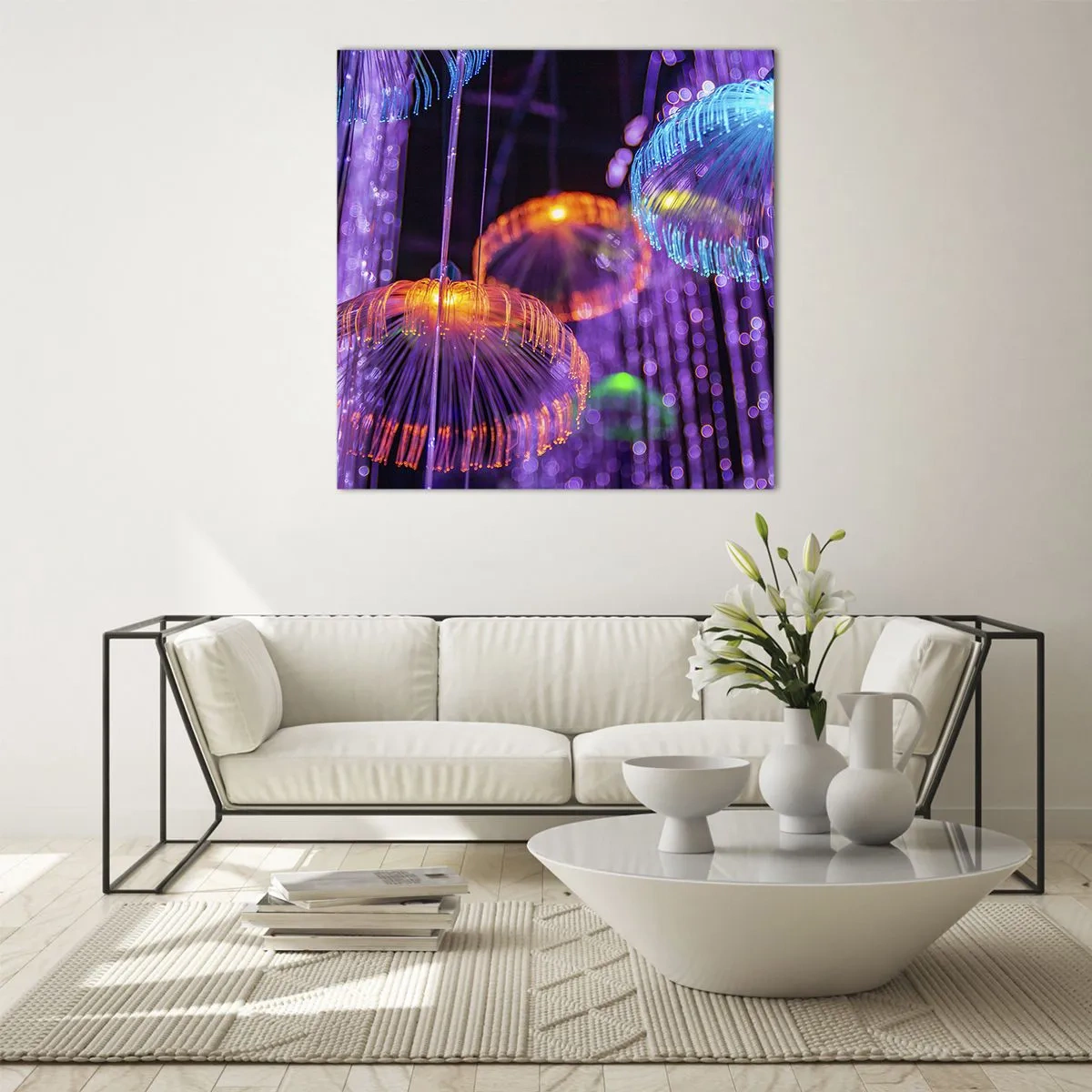 Glastavla - Bild på glas - Lysande fontän - 40x40 cm