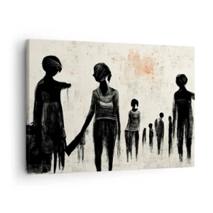 Canvastavla - Bild på duk - Figurer i en monokromatisk komposition mot en ljus bakgrund - 70x50cm - Mot ensamhet - Modern väggdekoration för vardagsrum och sovrum ARTTOR