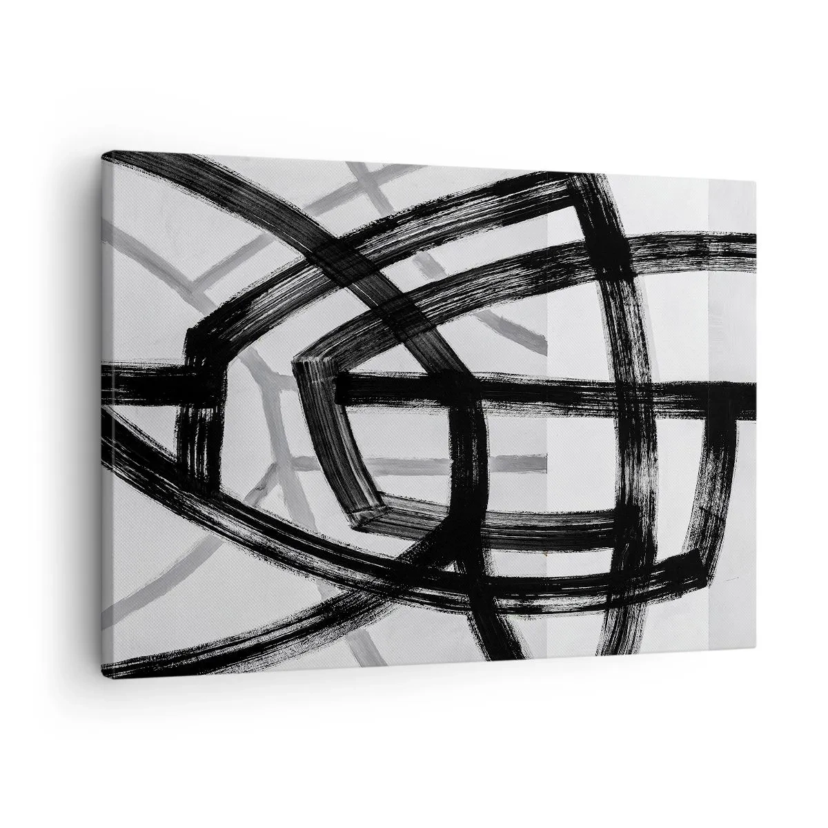 Canvastavla - Bild på duk - Svartvita abstrakta linjer som korsar varandra mot en ljus bakgrund - 70x50cm - Att skapa djupet - Modern väggdekoration för vardagsrum och sovrum ARTTOR