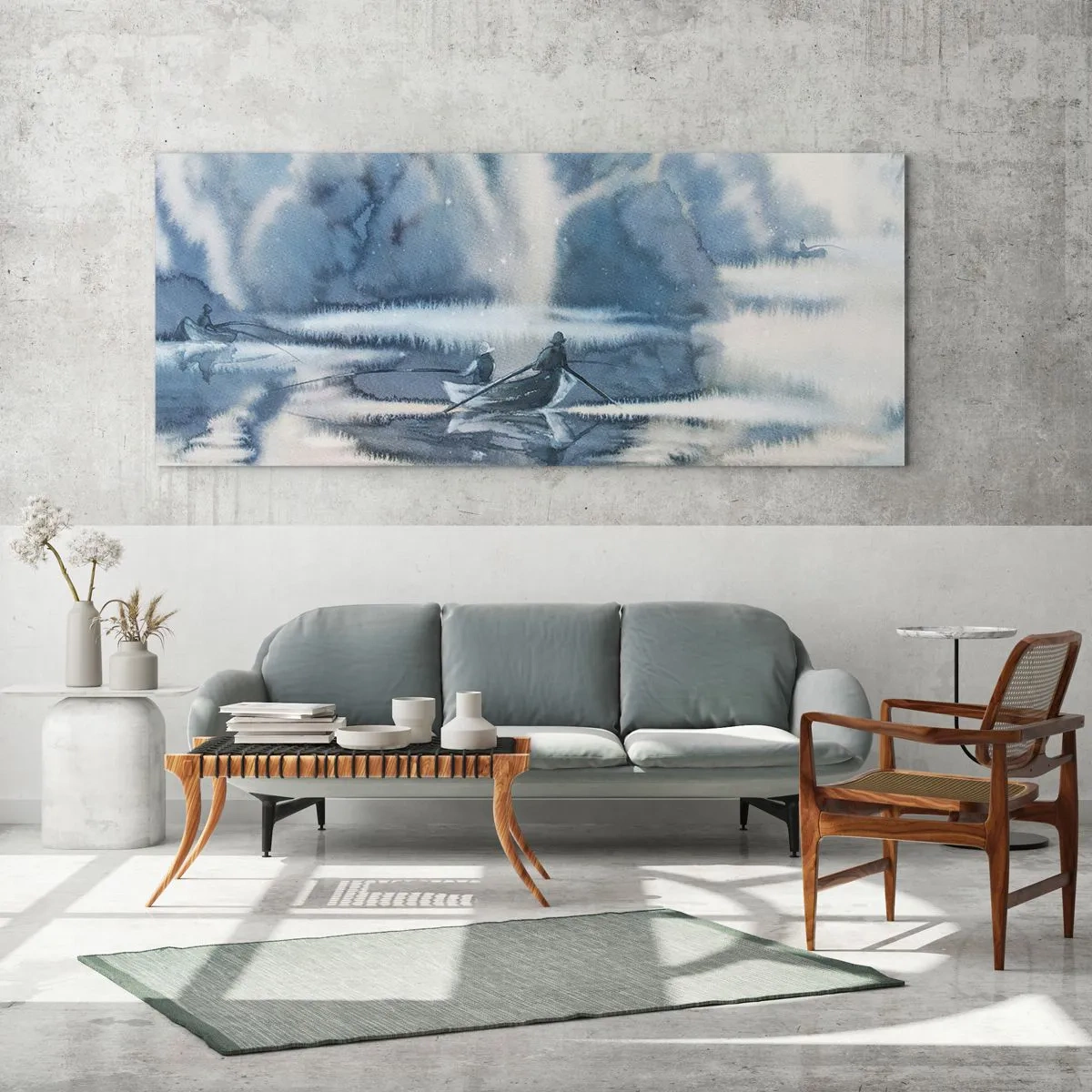 Glastavla - Bild på glas - Sportfiskare i sitt paradis - 120x50 cm