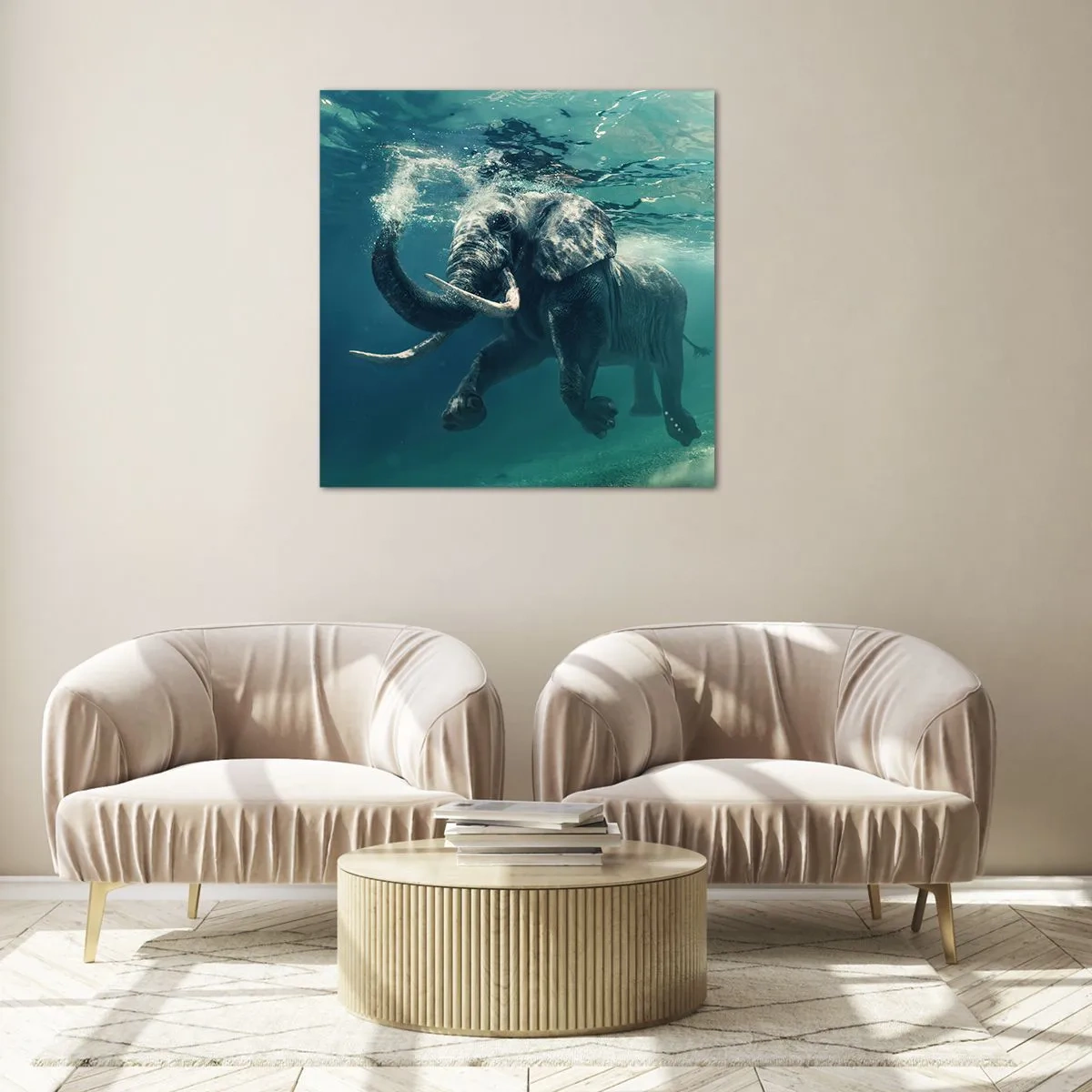 Glastavla - Bild på glas - Alla tycker om att simma - 70x70 cm