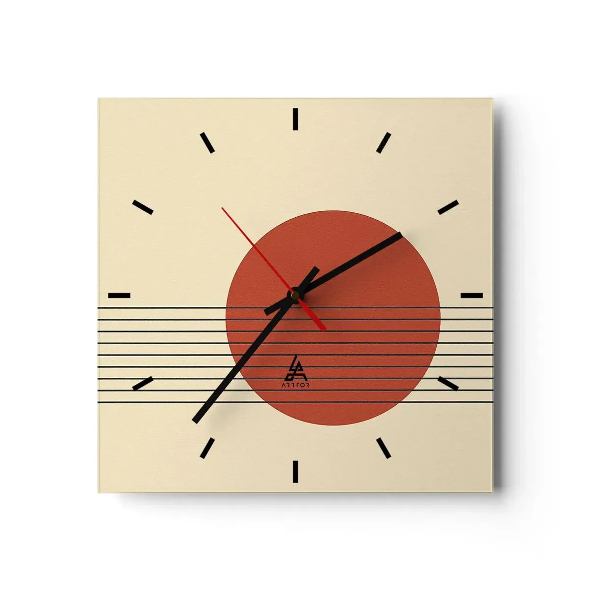Väggklocka - Klocka på glas - Cirkel och linjer - 30x30 cm