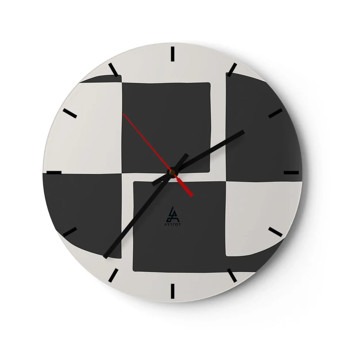 Väggklocka - Klocka på glas - Geometrisk komposition i svartvitt - 30x30cm - Antites – syntes - Modern väggdekoration för vardagsrum, kök och sovrum ARTTOR
