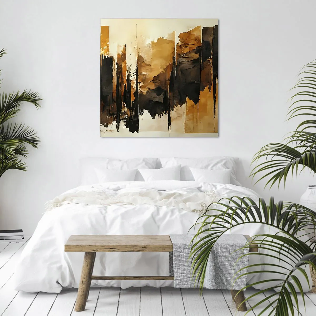 Canvastavla - Bild på duk - Harmoni av svart och guld - 60x60 cm