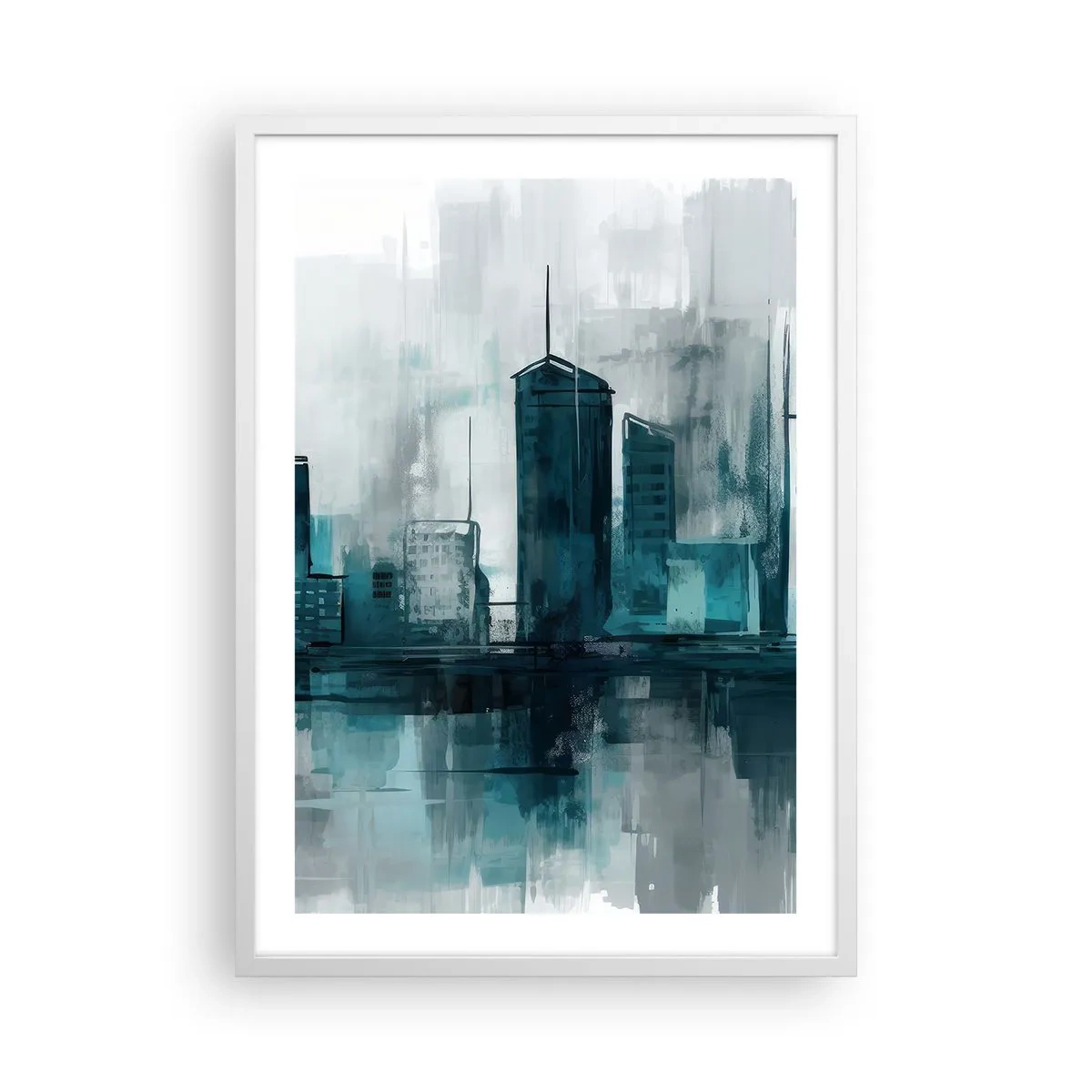 Affisch i vit ram - Regnfärgad stad - 50x70 cm