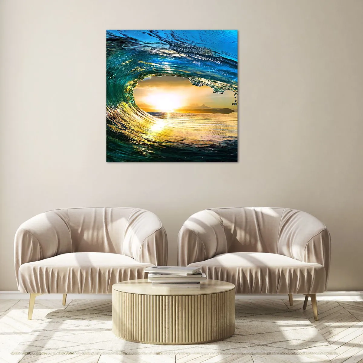 Glastavla - Bild på glas - I smaragd-guld kristall - 40x40 cm