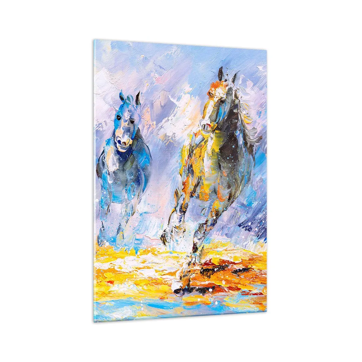 Glastavla - Bild på glas - Galopp genom skenet - 70x100 cm