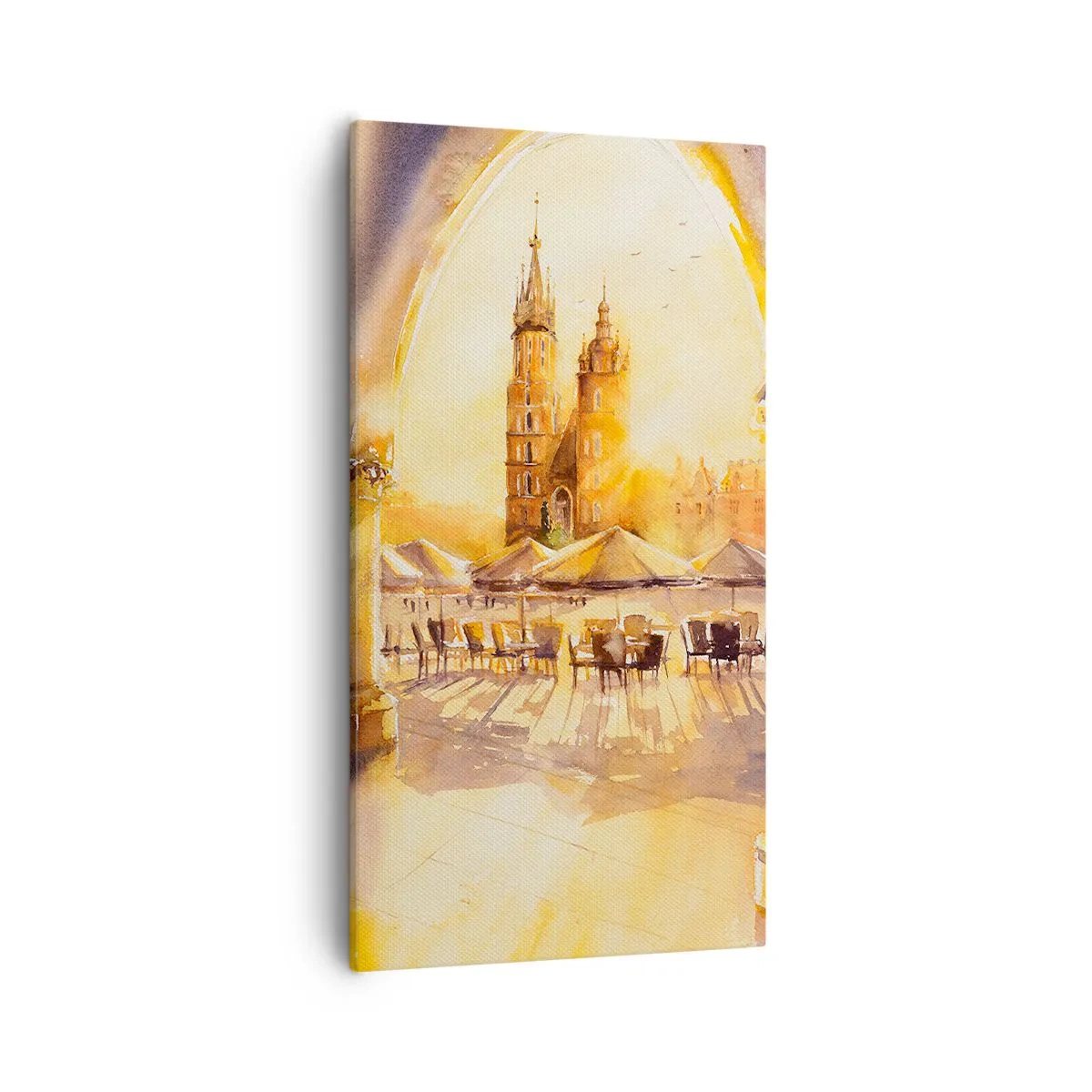 Canvastavla - Bild på duk - Gryning över marknaden i Kraków - 55x100 cm