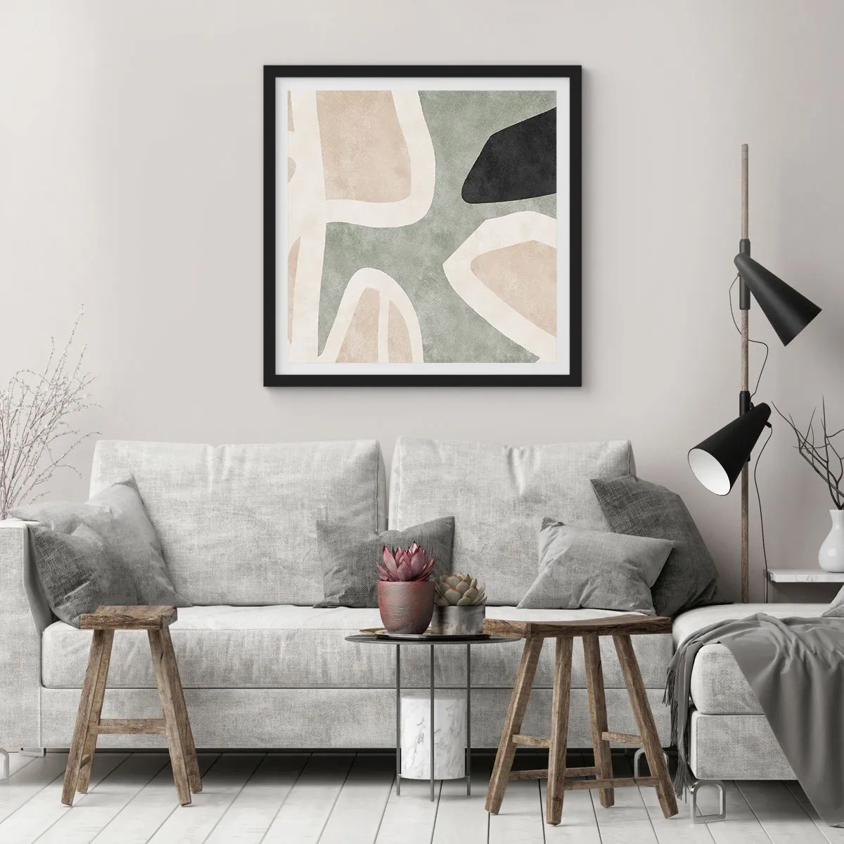 Affisch i svart ram - Komposition med svart motiv - 60x60 cm