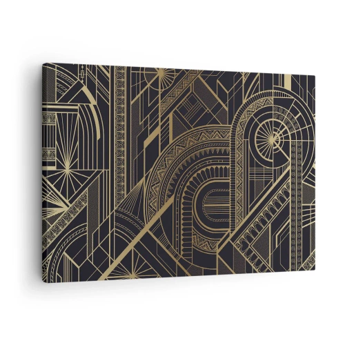 Canvastavla - Bild på duk - Gyllene geometriska mönster på svart bakgrund i art déco-stil - 70x50cm - Koncept, idéer, planer - Modern väggdekoration för vardagsrum och sovrum ARTTOR