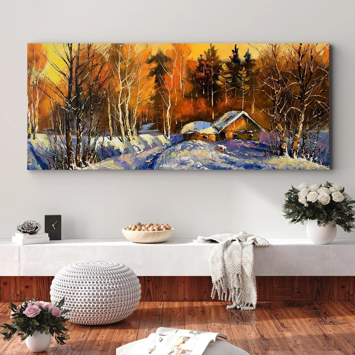 Canvastavla - Bild på duk - Vinterimpression i solen - 100x40 cm