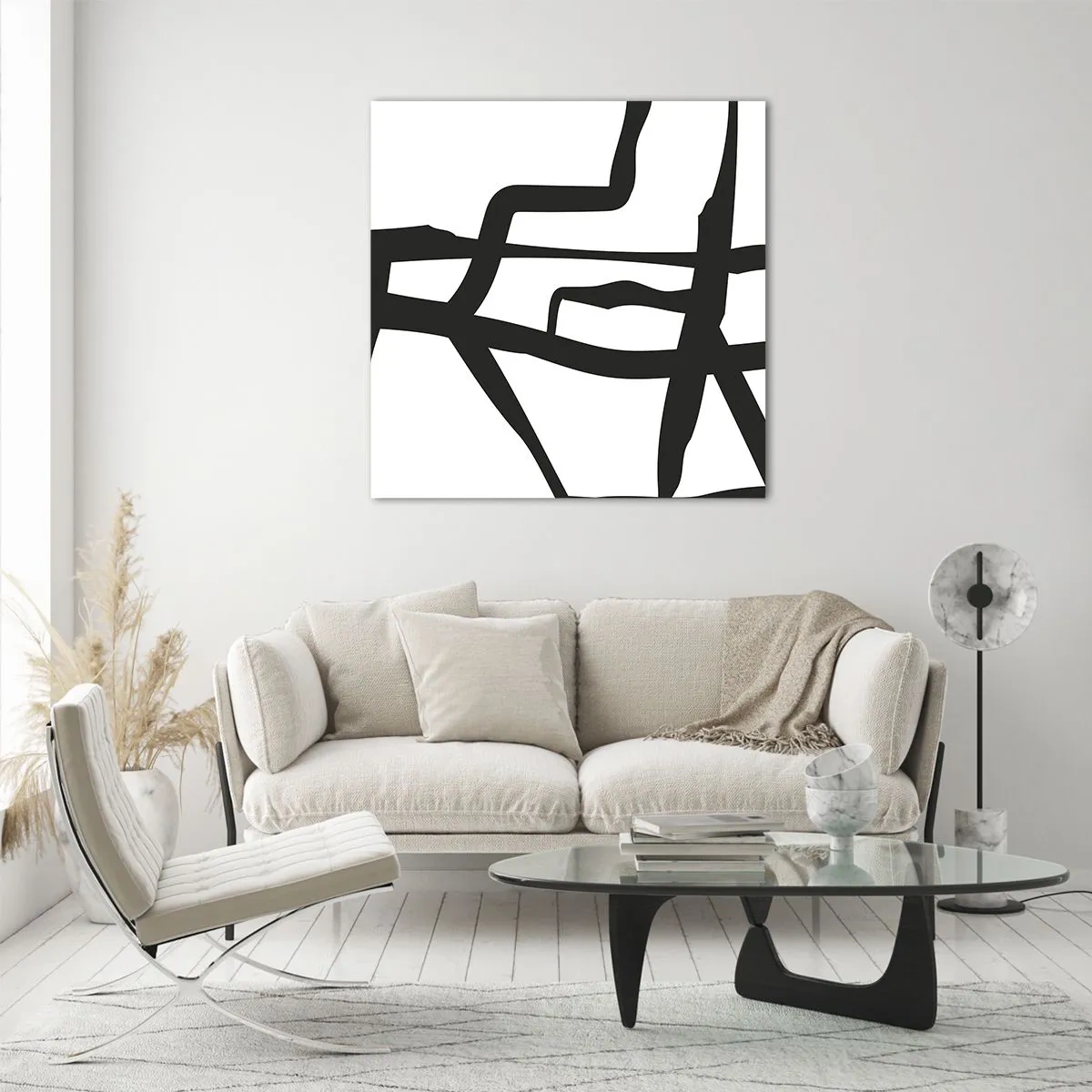 Glastavla - Bild på glas - Svartvit konstruktion - 30x30 cm